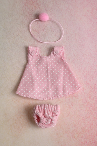 Light Pink Polka Dot Crossover Dress Set for 4" Dolls - Winter 2025 Co Maria Lynn Dolls Light Pink Polka Dot Crossover Dress Set for 4" Dolls - Winter 2025 Co Maria Lynn Dolls