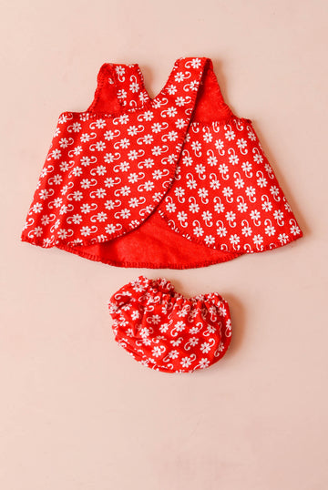Sleeveless Red And White Flower Print Set for 10"-11" Dolls