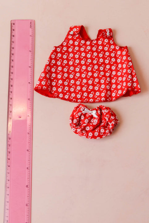 Sleeveless Red And White Flower Print Set for 10"-11" Dolls